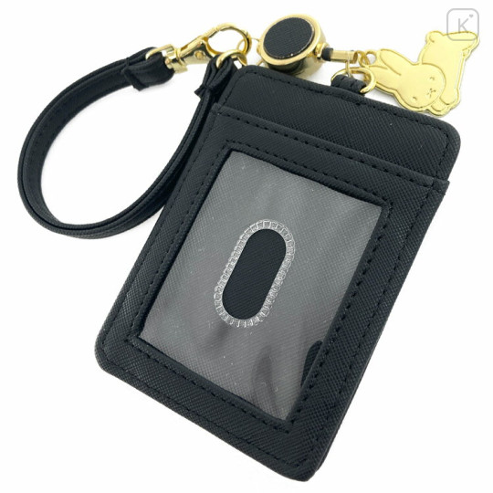 Japan Miffy Pass Case Card Holder With Reel - Miffy / Black & Gold - 2