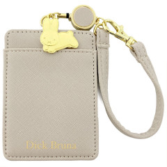 Japan Miffy Pass Case Card Holder With Reel - Miffy / Beige Grey & Gold