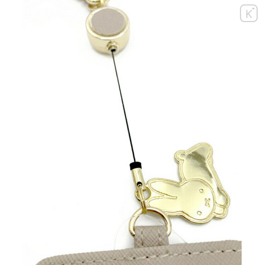 Japan Miffy Pass Case Card Holder & Reel - Miffy : Beige Grey & Gold - 3