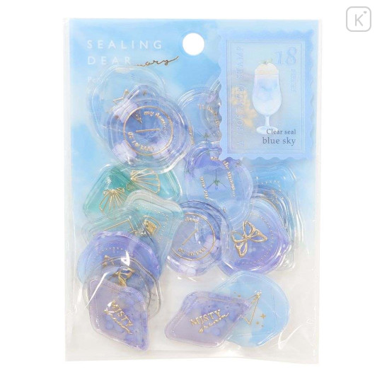 Japan Sealing Dear Clear Gel Wax Seal Sticker - Blue Sky & Gold Foil - 1