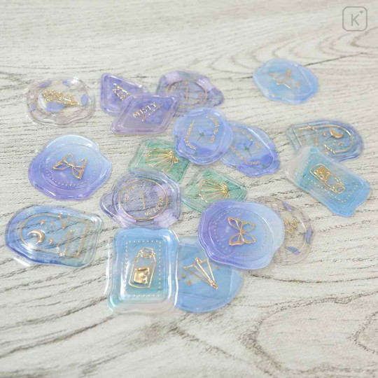 Japan Sealing Dear Clear Gel Wax Seal Sticker - Blue Sky & Gold Foil - 2