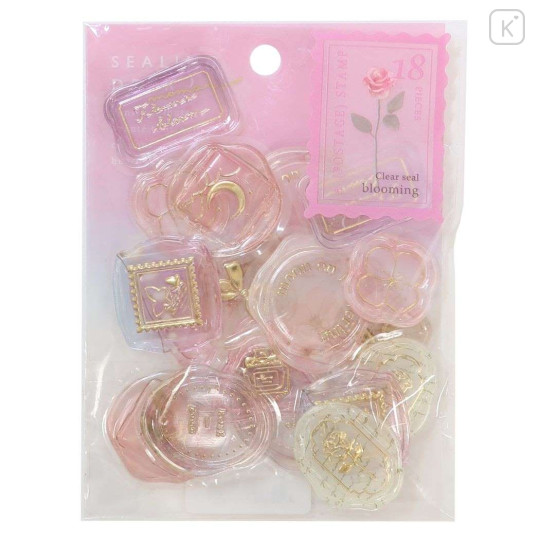 Japan Sealing Dear Clear Gel Wax Seal Sticker - Blooming Pink & Gold Foil - 1