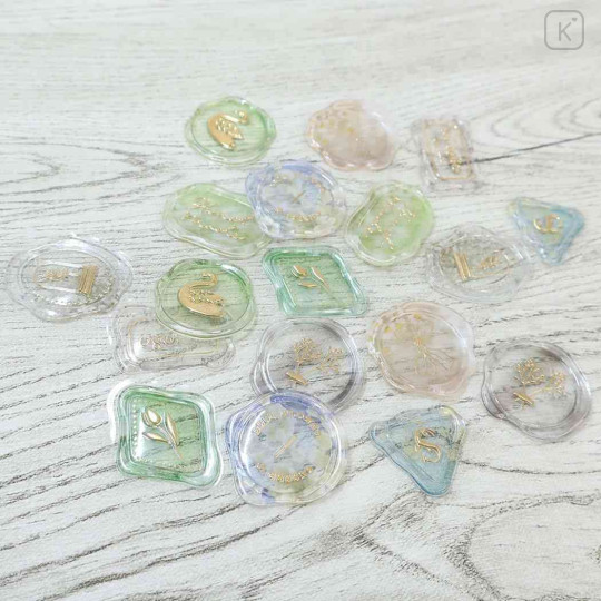 Japan Sealing Dear Clear Gel Wax Seal Sticker - Bouquet Green & Gold Foil - 2