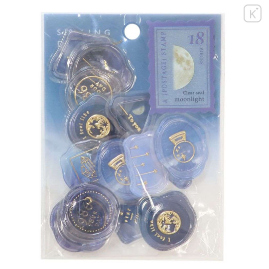 Japan Sealing Dear Clear Gel Wax Seal Sticker - Moonlight Navy & Gold Foil - 1