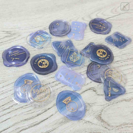 Japan Sealing Dear Clear Gel Wax Seal Sticker - Moonlight Navy & Gold Foil - 2