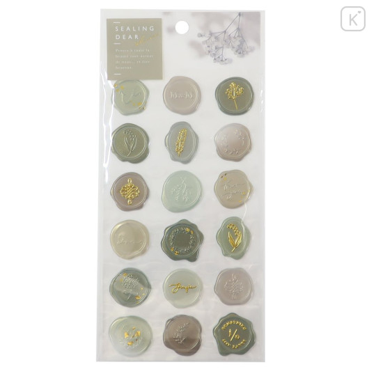 Japan Sealing Dear Clear Pastel Wax Seal Sticker - Green & Gold Foil - 1