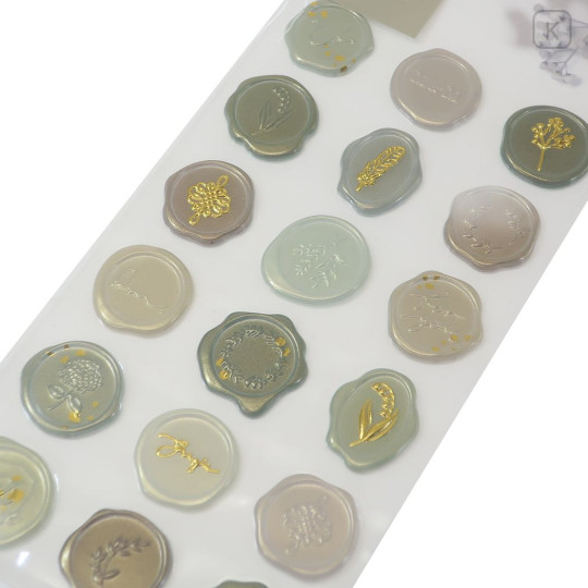 Japan Sealing Dear Clear Pastel Wax Seal Sticker - Green & Gold Foil - 2