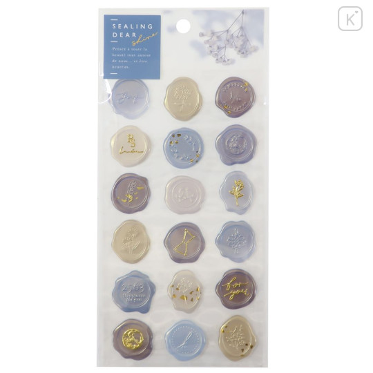 Japan Sealing Dear Clear Pastel Wax Seal Sticker - Blue & Gold Foil - 1