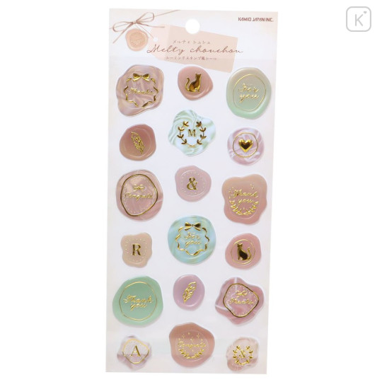 Japan Kamio Melty Chouchou Clear Sticker - Pink & Green Wax Style Seal Gold Foil - 1