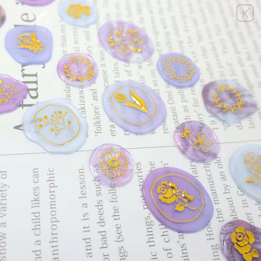 Japan Kamio Melty Chouchou Clear Sticker - Purple & Blue Wax Style Seal Gold Foil - 2