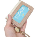 Japan Peanuts Bifold Pass Case Card Holder with Reel - Snoopy / Embroidery Cookie Beige - 2