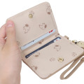 Japan Peanuts Bifold Pass Case Card Holder with Reel - Snoopy / Embroidery Cookie Beige - 3