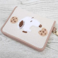 Japan Peanuts Bifold Pass Case Card Holder with Reel - Snoopy / Embroidery Cookie Beige - 4