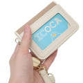 Japan Peanuts Bifold Pass Case Card Holder with Reel - Snoopy / Embroidery Cupcake Light Brown - 2