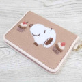 Japan Peanuts Bifold Pass Case Card Holder with Reel - Snoopy / Embroidery Cupcake Light Brown - 4