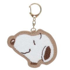 Japan Peanuts Sagara Embroidery Keychain - Snoopy / Relax Face Light Brown