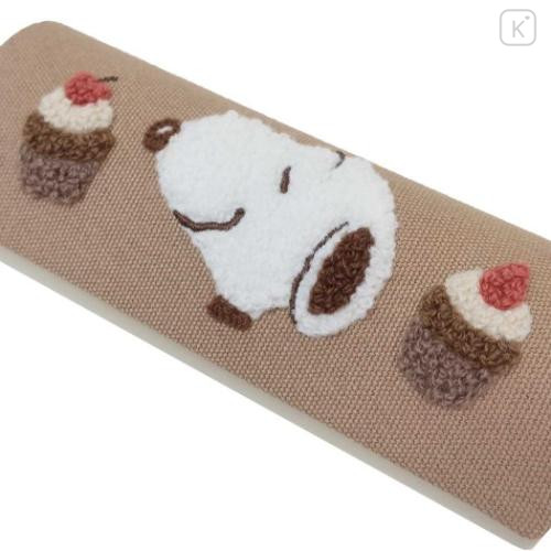 Japan Peanuts Glasses Case - Snoopy / Embroidery Cupcake Light Brown - 4