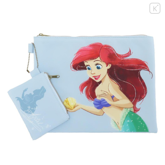 Japan Disney Flat Pouch Set - Ariel : Watercolor Drawing Blue - 1
