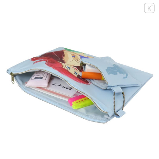 Japan Disney Flat Pouch Set - Ariel : Watercolor Drawing Blue - 3