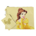 Japan Disney Flat Pouch Set - Belle : Watercolor Drawing Yellow - 1