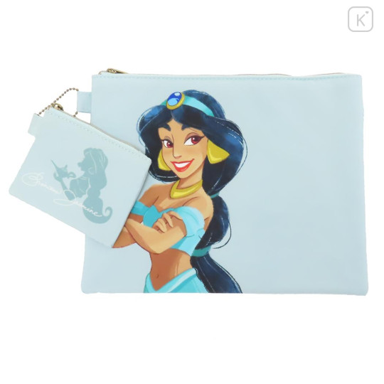Japan Disney Flat Pouch Set - Jasmine : Watercolor Drawing Blue - 1