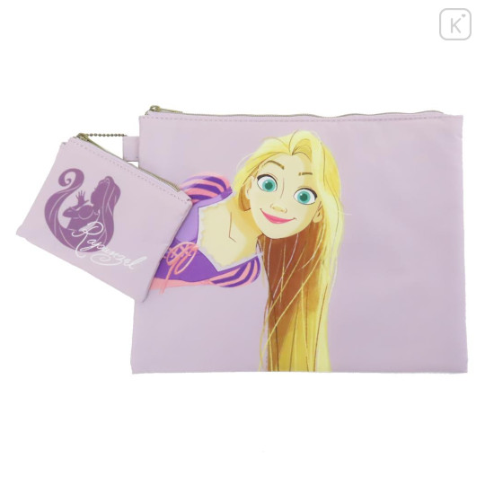 Japan Disney Flat Pouch 2pcs - Rapunzel / Watercolor Drawing Purple - 1