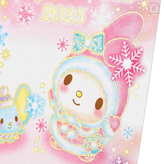 Japan Sanrio Postcard - My Melody / Pink Snow Gold Foil Happy New Year Greeting Card 2025 - 2