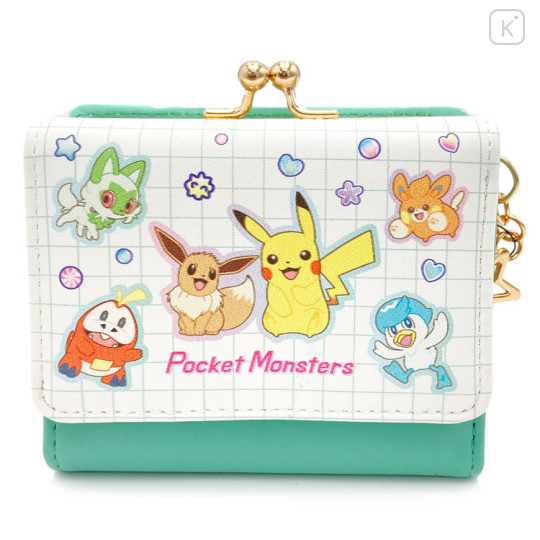 Japan Pokemon Trifold Wallet - Eevee & Pikachu & Friends / Green - 1