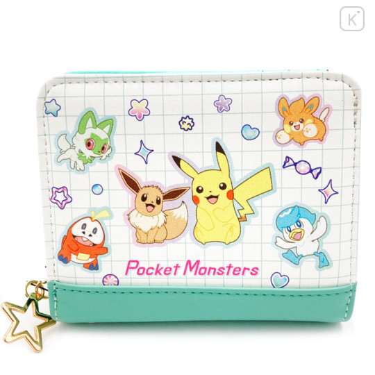 Japan Pokemon Bifold Wallet - Eevee & Pikachu & Friends / Green - 1