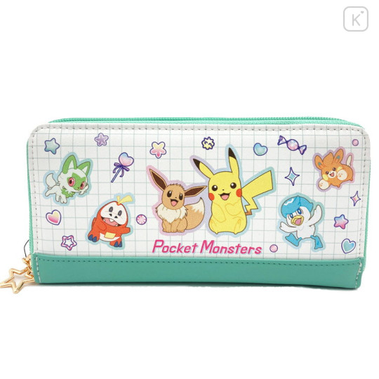 Japan Pokemon Long Wallet - Eevee & Pikachu & Friends / Green - 1