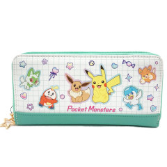 Japan Pokemon Long Wallet - Eevee & Pikachu & Friends / Green