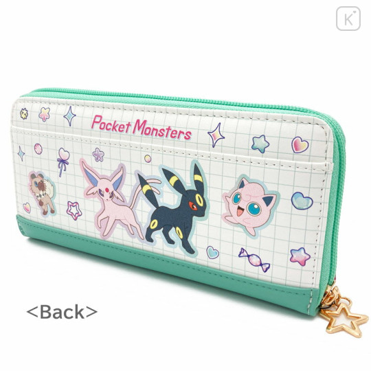 Japan Pokemon Long Wallet - Eevee & Pikachu & Friends / Green - 2