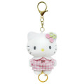 Japan Sanrio Plush Mascot Retractable Reel Keychain - Hello Kitty : Gingham Pink Cherry - 1