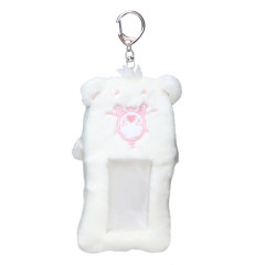 Japan Care Bears Photo Holder Card Case Keychain - Fluffy Sparkle Heart Bear