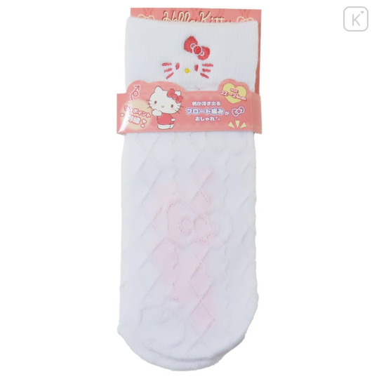 Japan Sanrio Crew Socks - Hello Kitty / Face White Pink - 1