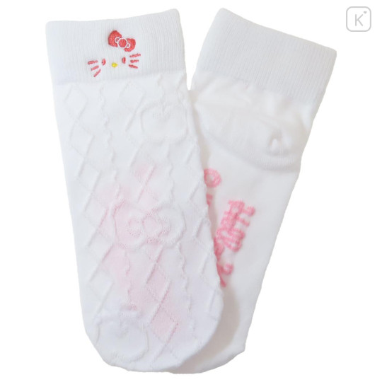 Japan Sanrio Crew Socks - Hello Kitty / Face White Pink - 2