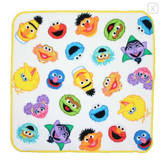 Japan Sesame Street Handkerchief - Characters / White & Yellow - 1