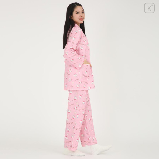 Japan Sanrio Shirt Pajamas (L) - Hello Kitty / Girly Flower Pink - 4