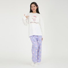 Japan Sanrio T-shirt Pajamas (M) - Hello Kitty / Ivory & Purple