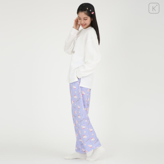 Japan Sanrio T-shirt Pajamas (L) - Hello Kitty / Ivory & Purple - 2