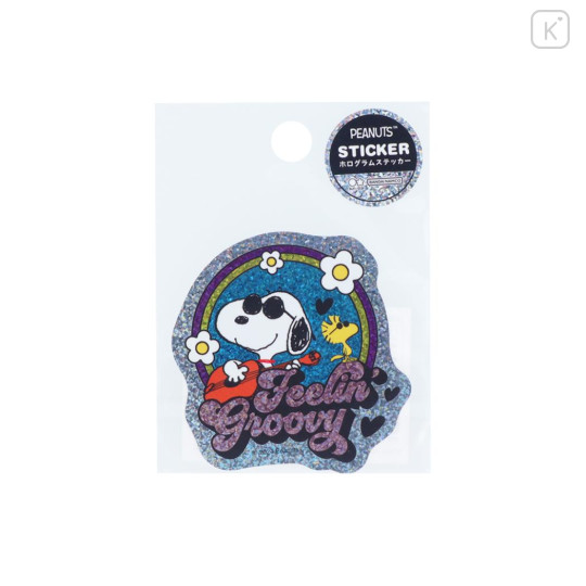 Japan Peanuts Vinyl Hologram Sticker - Snoopy & Woodstock / Joe Cool Feelin Groovy - 1