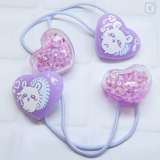 Japan Chiikawa Mascot Hair Tie Set - Momonga / Heart Giltter Bead - 2