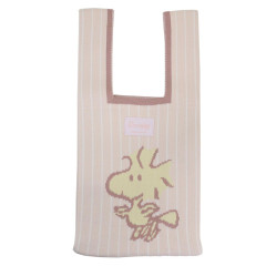 Japan Peanuts Jacquard Woven Mini Tote Bag - Snoopy & Woodstock / Beige Pink