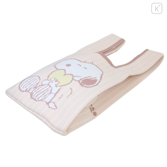 Japan Peanuts Jacquard Woven Mini Tote Bag - Snoopy & Woodstock / Beige Pink - 2