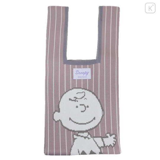 Japan Peanuts Jacquard Woven Mini Tote Bag - Snoopy / Charlie Pale Grey Pink - 1