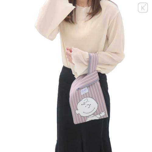 Japan Peanuts Jacquard Woven Mini Tote Bag - Snoopy / Charlie Pale Grey Pink - 5