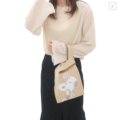 Japan Peanuts Jacquard Woven Mini Tote Bag - Snoopy / Pale Brown - 5