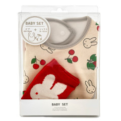 Japan Miffy Bib & Socks Set - Miffy / Beige Grey Cherry