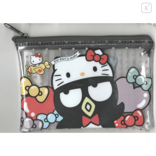 Japan Sanrio Clear Flat Mini Pouch - Badtz-maru / Hello Kitty 50th Anniversary - 1