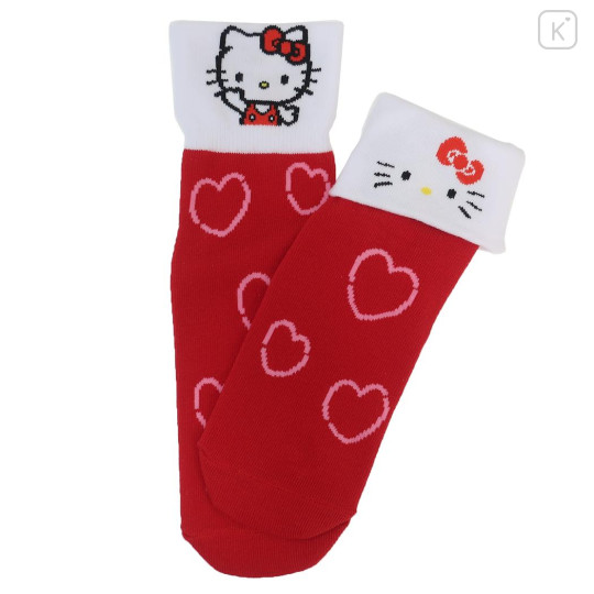 Japan Sanrio Crew Socks - Hello Kitty / Fold-over 2-patterns - 1